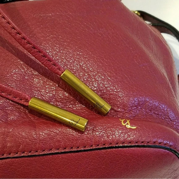 Vintage Elliott Lucca Red Cranberry Pebbled Leather Drawstring Bag with tassels - Picture 4 of 9